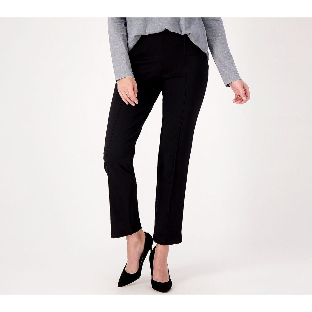 LOGO Lori Goldstein Size Small Tall Ponte Knit Straight Leg Pull On Pants Black